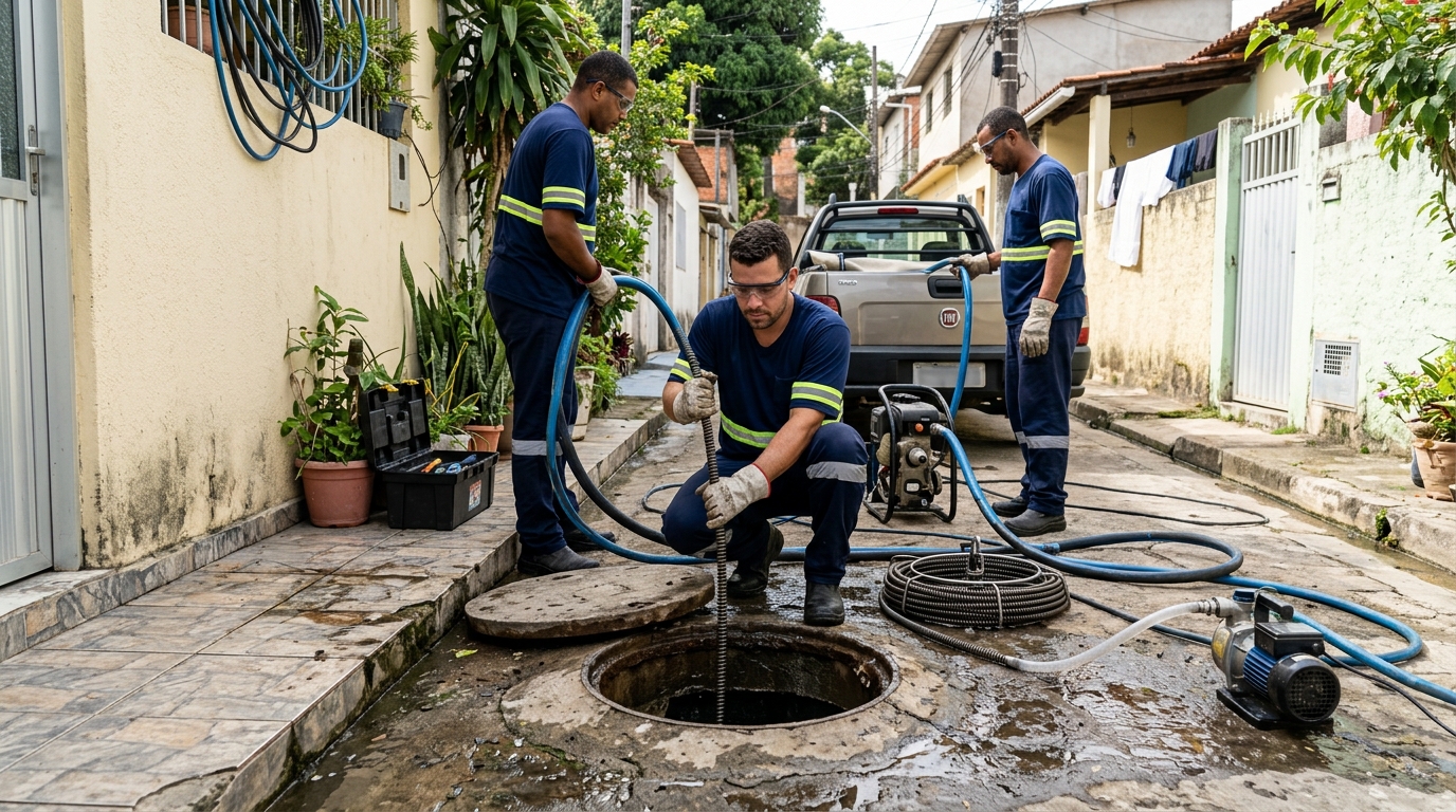 Desentupimento de esgoto com hidrojateamento em Feira de Santana-BA