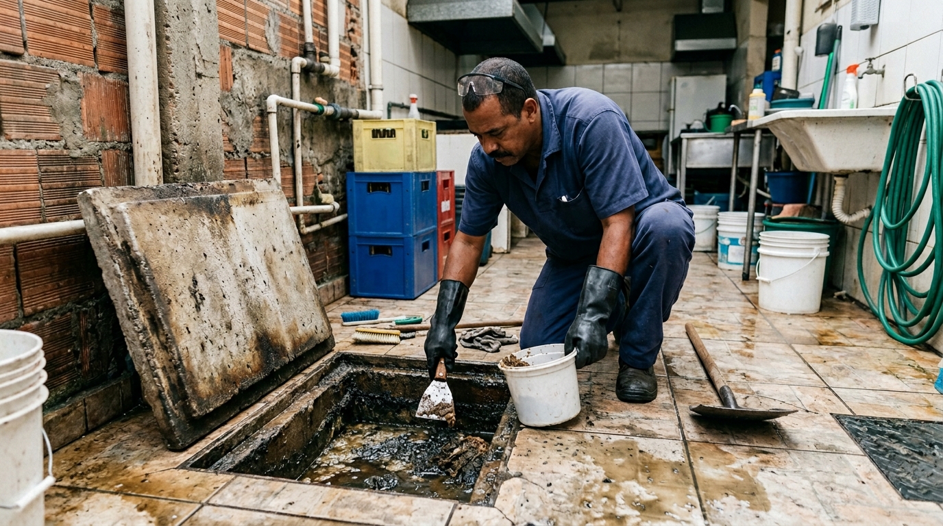 Limpeza de caixa de gordura residencial em Feira de Santana-BA